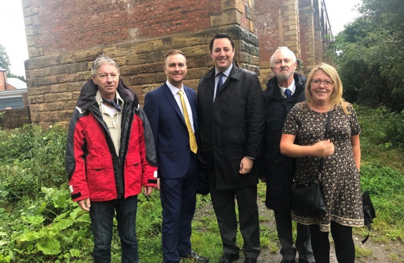 Matt Vickers and Ben Houchen at Yarm Viaduct with members of the campaign team