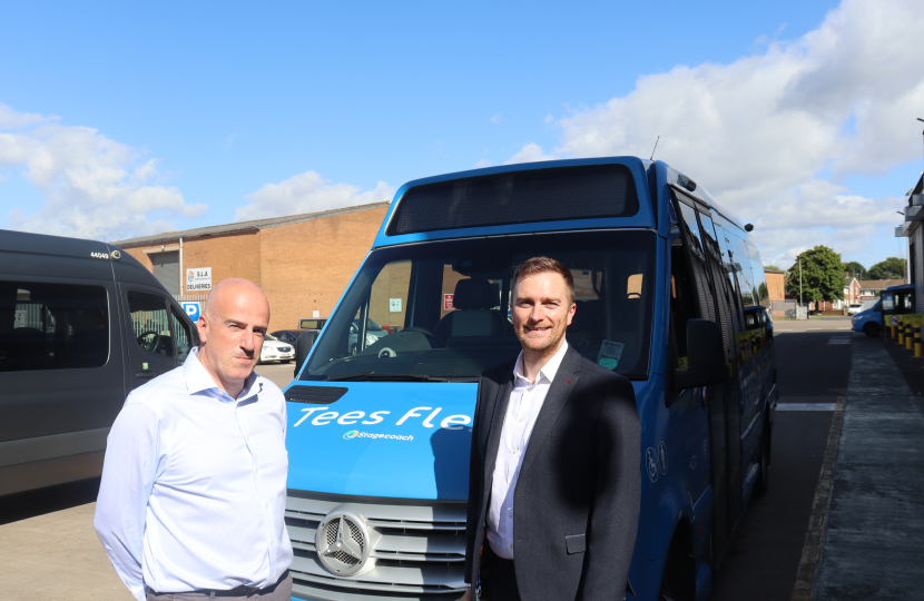 Matt Vickers MP stood by Tees Flex bus