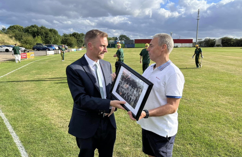 Matt at Preston cricket club with picture