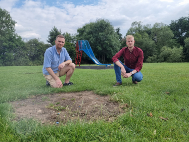 Matt Vickers and Cllr Niall Innes campaigning for more park provision in West Stockton