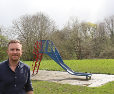 Matt stood by a slide in Fairfield